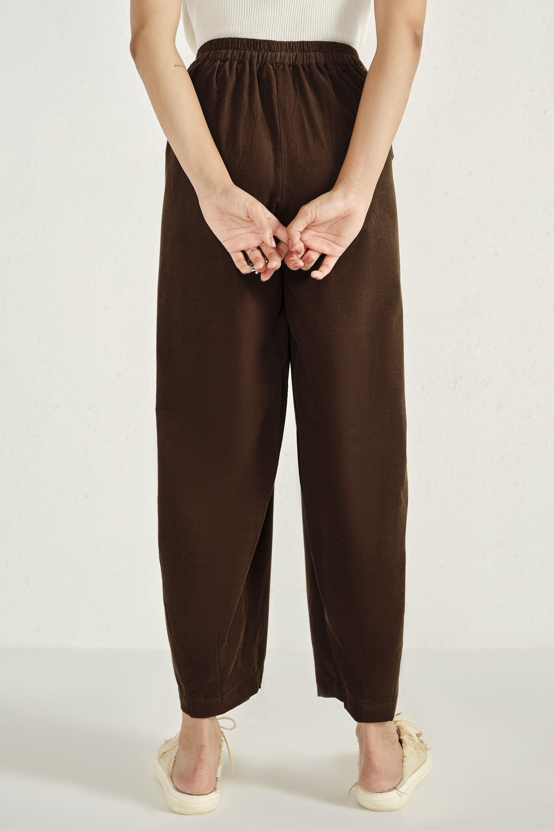 Pleated Cotton Pants in Brown, Brown, image 4